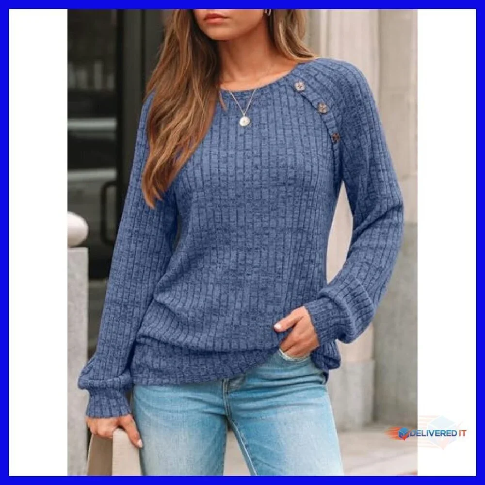 Long Sleeve Tunic Sweater Top Button Detail Casual Work Wear Plus Size